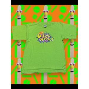 Nickelodeon U Pick Nick! Vintage 1996 Neon Green Kids Tee Shirt Youth Size Large